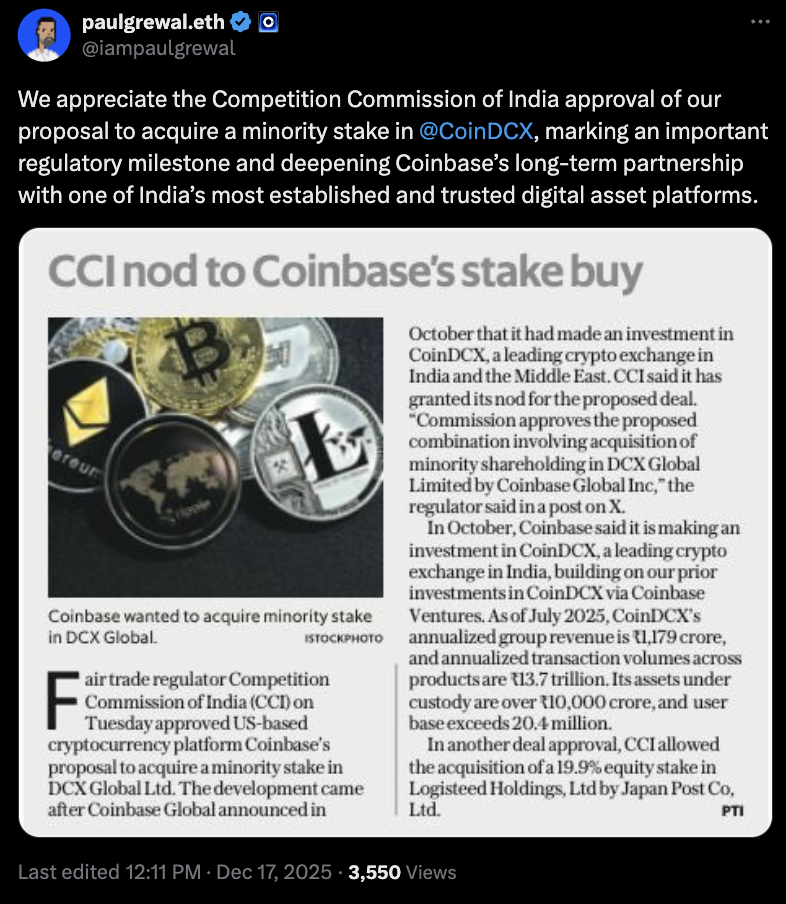 Coinbase, India, Exchange de Criptomonedas, CoinDCX