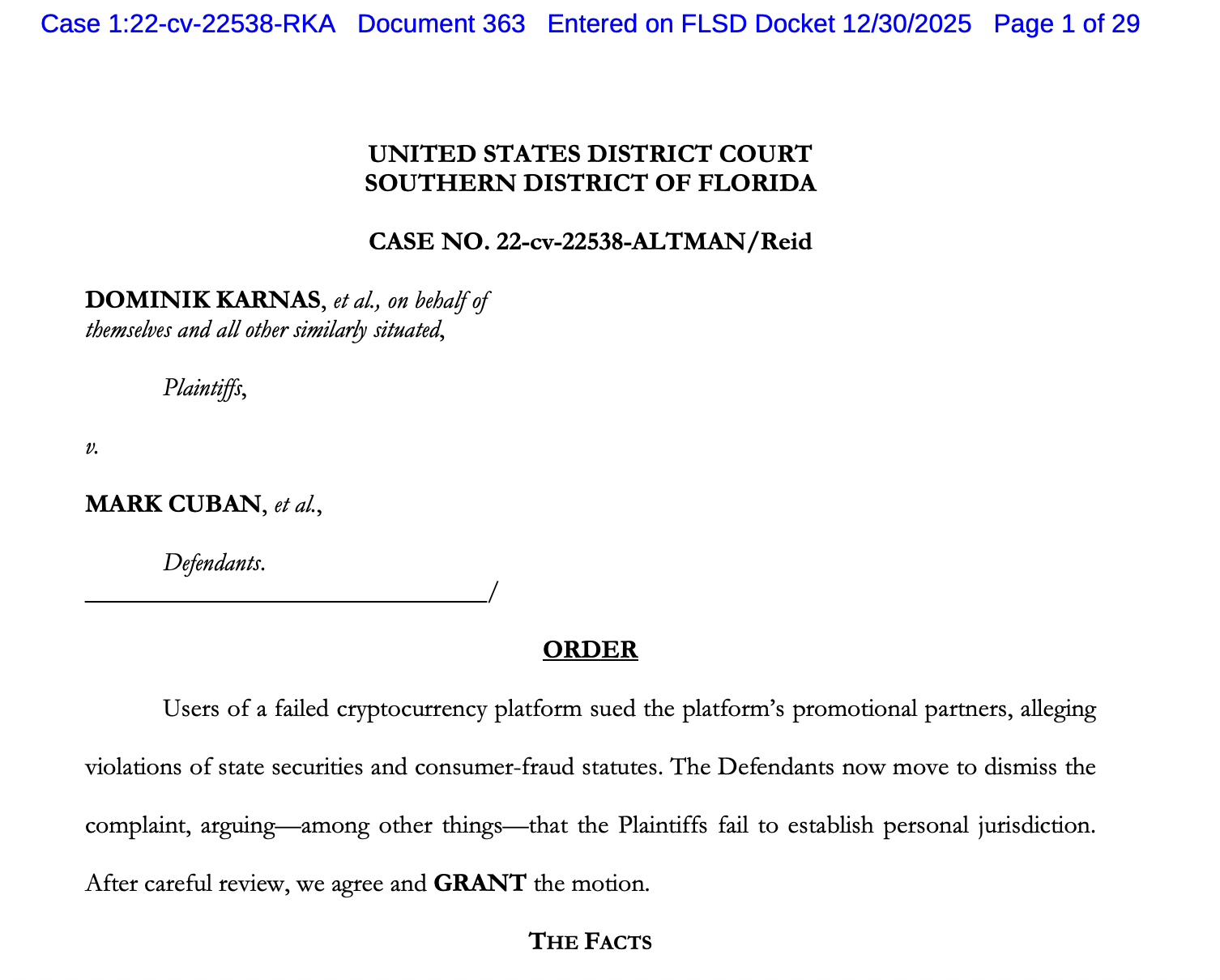 Ley, Bancarrota, Exchange de Criptomonedas, Tribunal, Mark Cuban