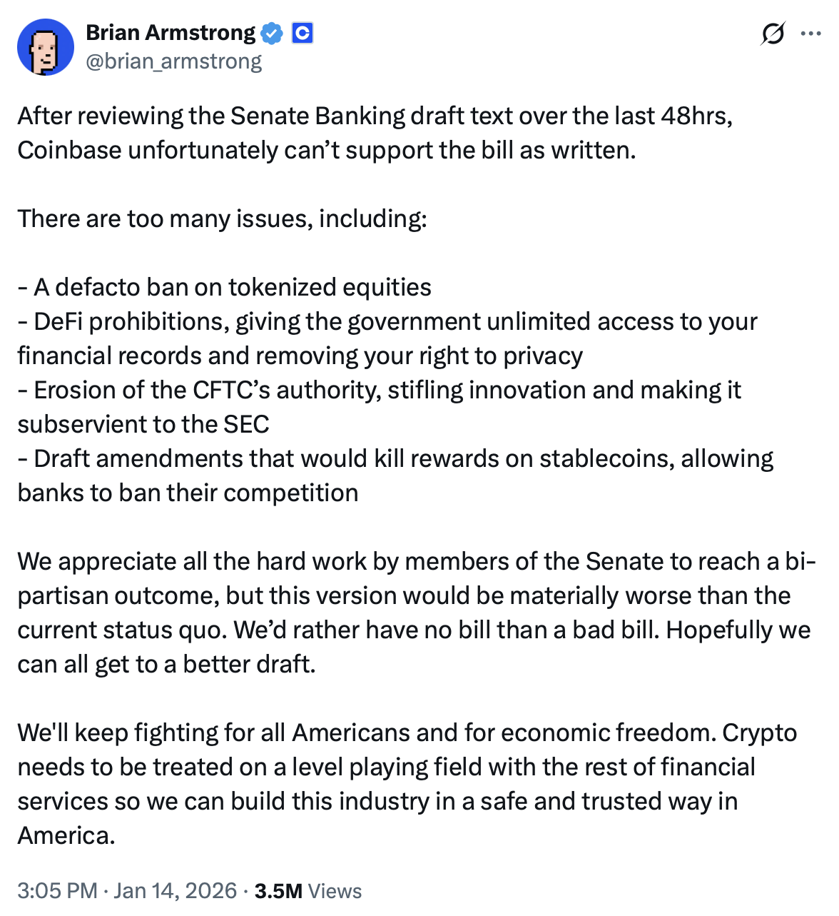 Coinbase, Kraken, Bancos, Estados Unidos, Casa Blanca, Donald Trump