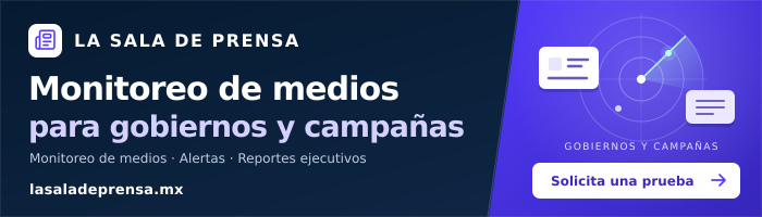Software de monitoreo de medios para gobiernos y campañas. Inteligencia de medios para comunicación social en gobiernos mexicanos La Sala de Prensa es un SaaS para gobiernos, campañas y equipos de comunicación que convierte noticias, medios y narrativas en indicadores, alertas, reportes ejecutivos y decisiones operables.